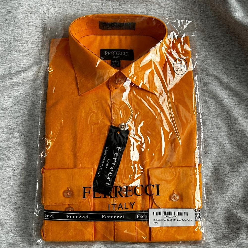 New Ferrecci Italy Mustard Yellow Men’s Shirt 14-14 1/2 32/33